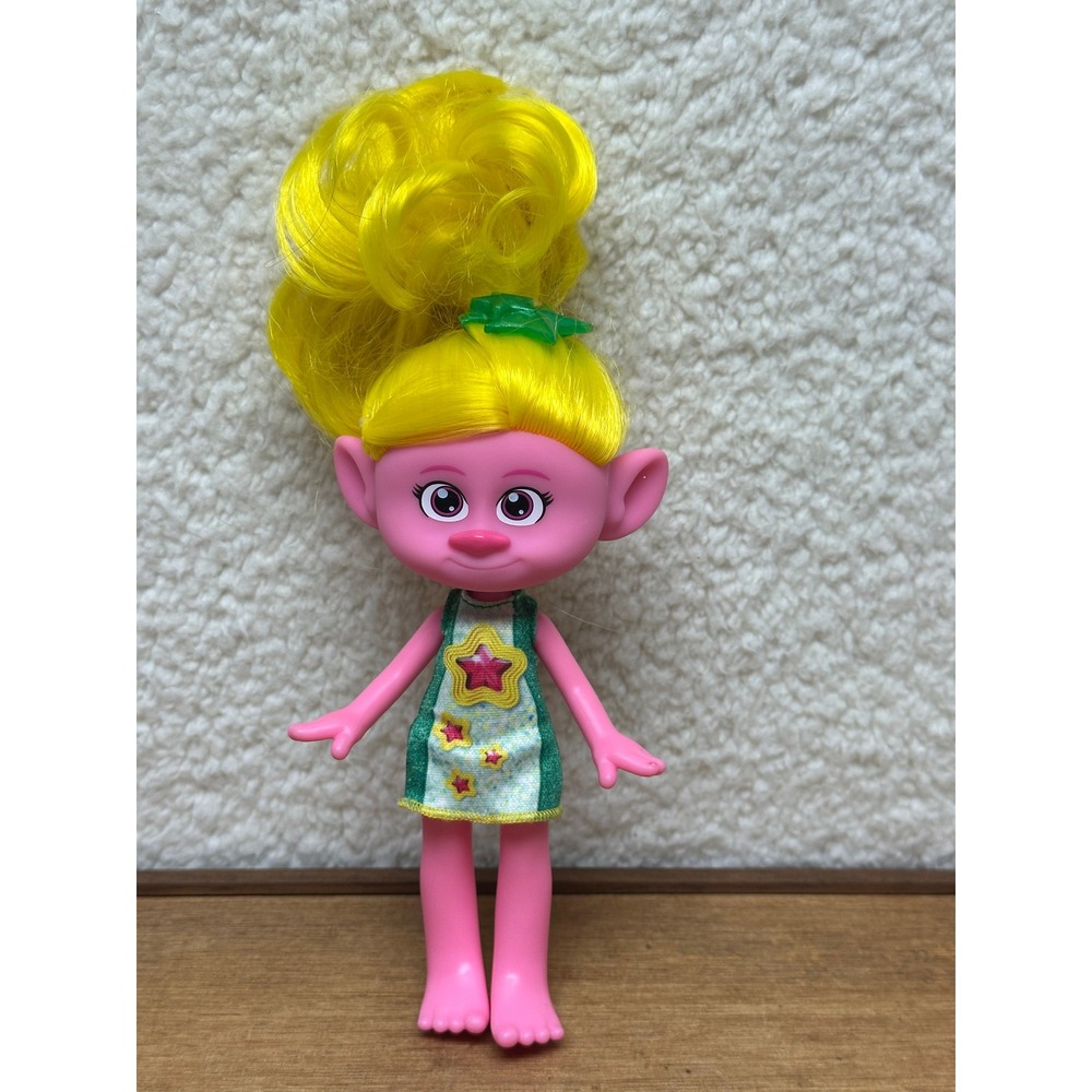 DreamWorks Trolls Doll Pink Figure Yellow Hair Star Dress 6 Inch